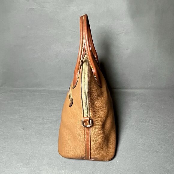 Dooney & Bourke Purse Florentine Tan Pebbled Leather Domed Satchel Front Zip - Picture 2 of 11